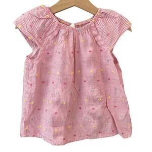 H&M Embroidered Stripe Top - Pink White - 18-24M